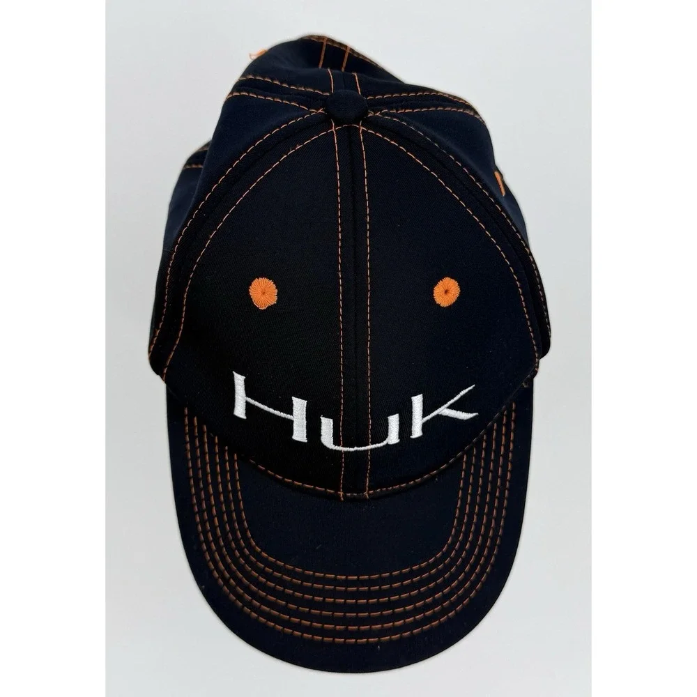 HUK Black & Orange Snapback 6 Panel Solid Trucker Baseball Cap Hat Youth NWOT